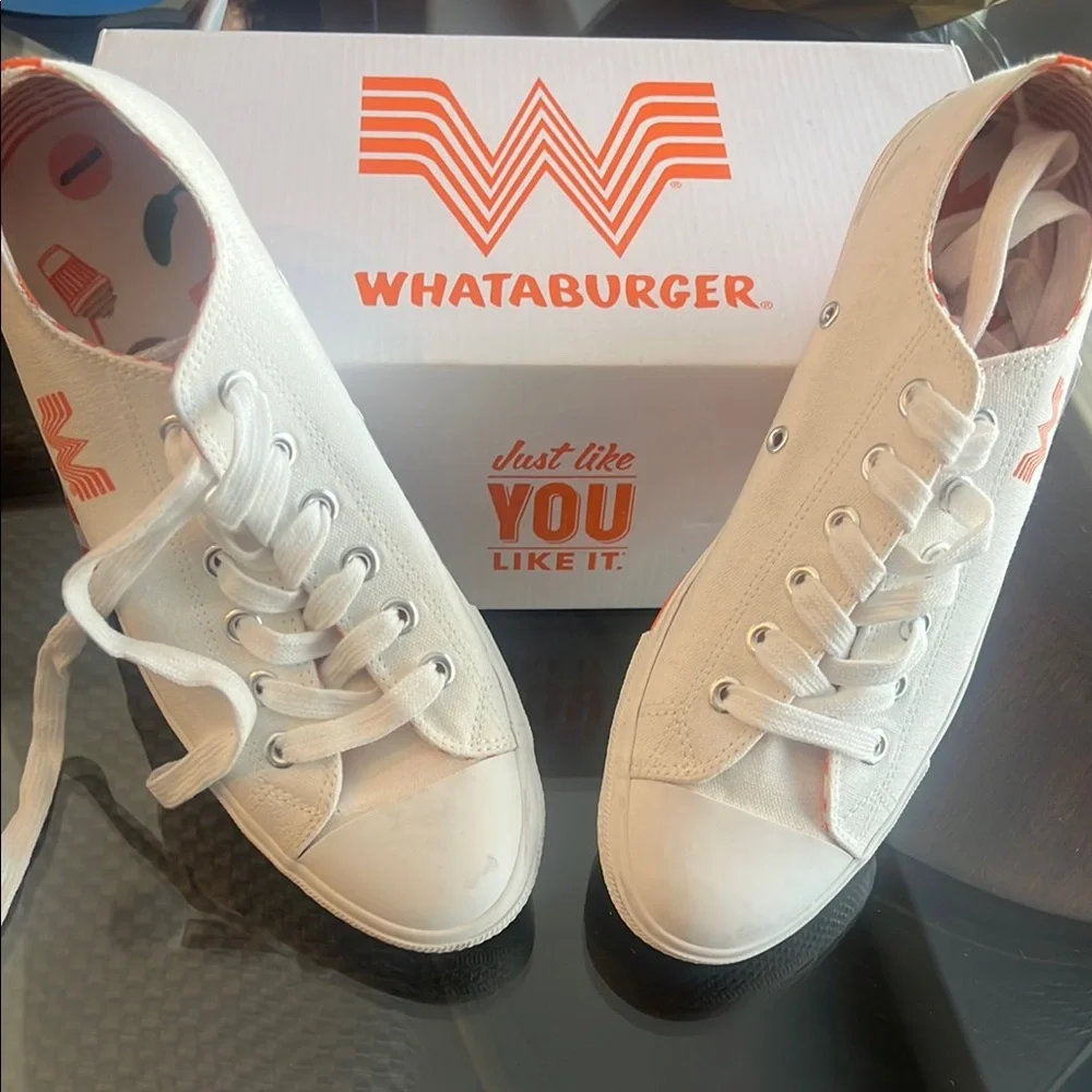 White Canvas Low-Top Sneakers with Orange Trim - Men’s Size 8